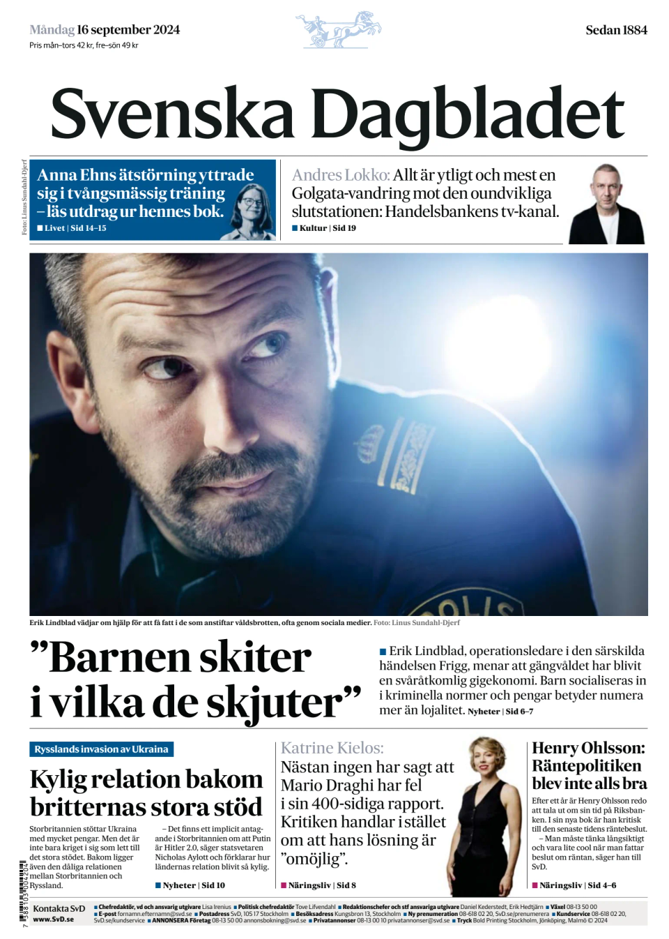 Prima-pagina-Svenska Dagbladet-edizione-di-oggi-20240916